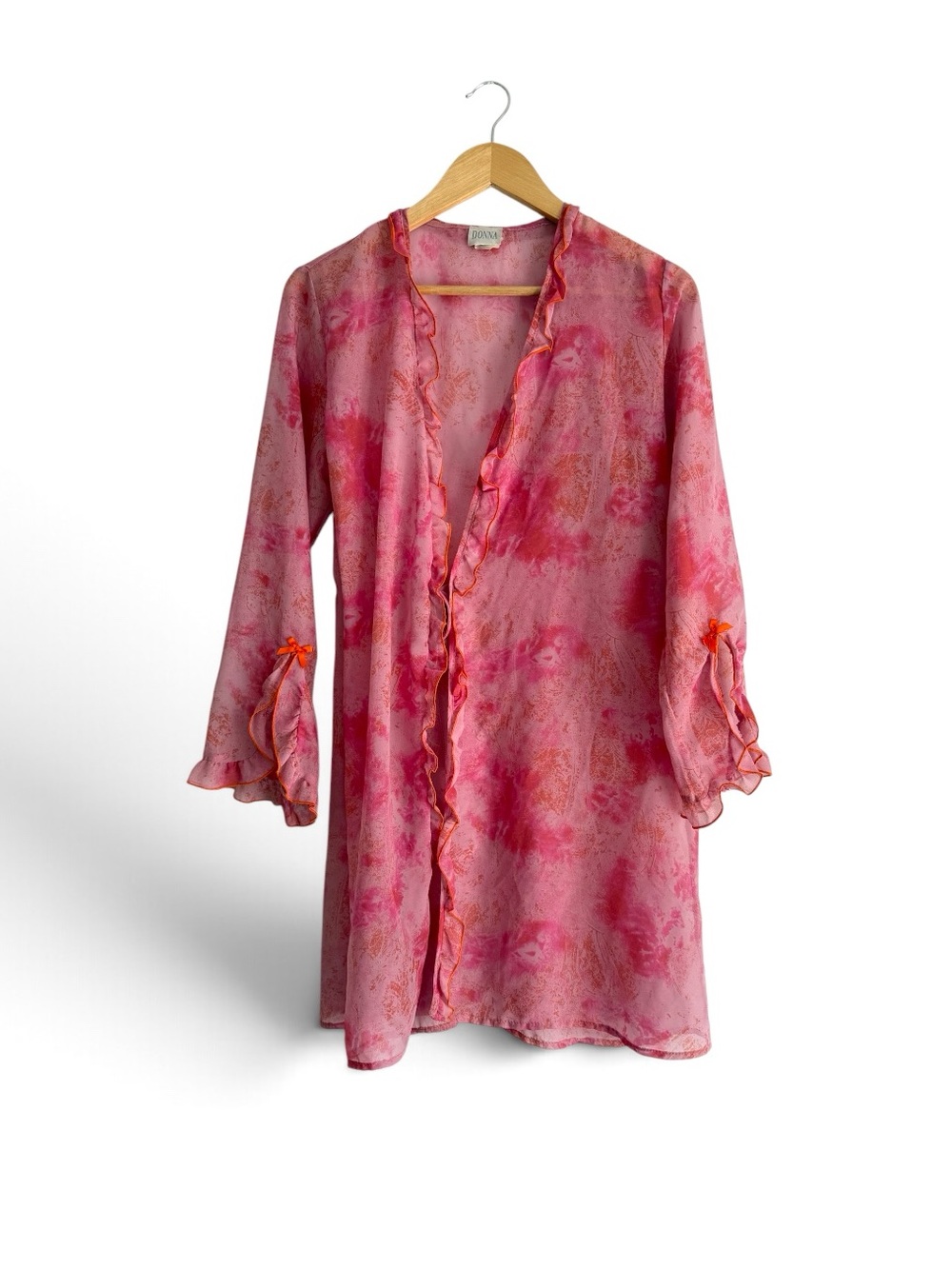 Vintage DONNA Y2K Pink Sheer Ruffle Duster Made in Canada Size M